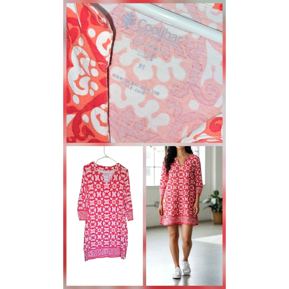 COOLIBAR $115 UPF 50+ Casual Coverup Oceanside V-Neck‎ Tunic Dress Size Me
